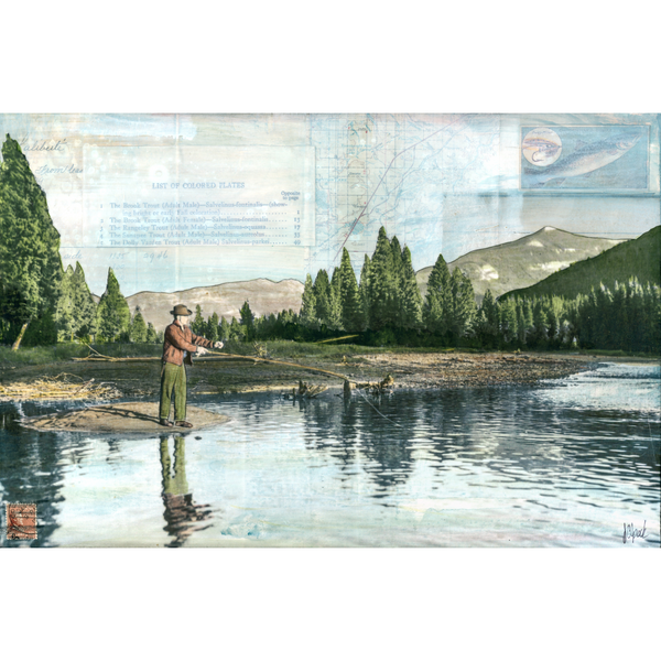 A man fly fishing in the Montana mountains Flathead River, MT JC Spock