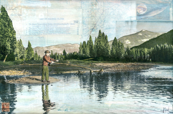 A man fly fishing in the Montana mountains Flathead River, MT JC Spock