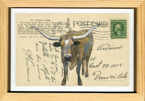 Longhorn Post #3, 4" x 6" framed to 5x7