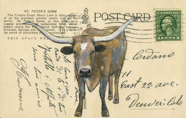 Longhorn Post #3, 4" x 6" framed to 5x7